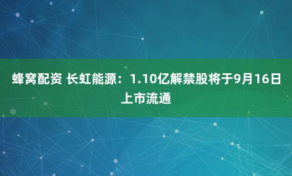 蜂窝配资 长虹能源：1.10亿解禁股将于9月16日上市流通